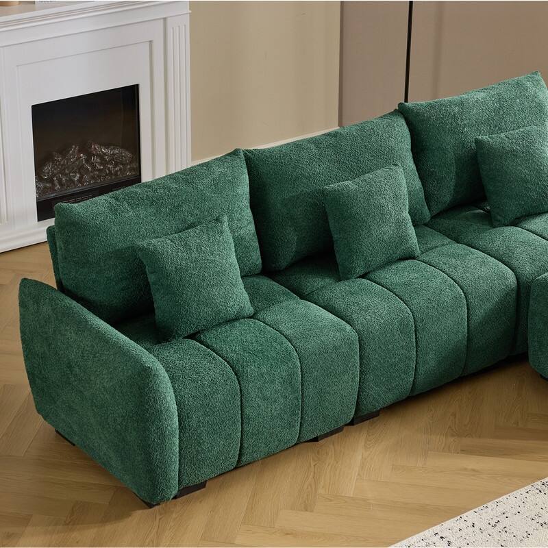American Tufed Boucle Sofa with Ottoman - 3 Seat 1 Ottoman