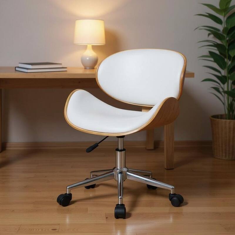Brown White and Silver Adjustable Height Swivel Rolling Office Chair - White