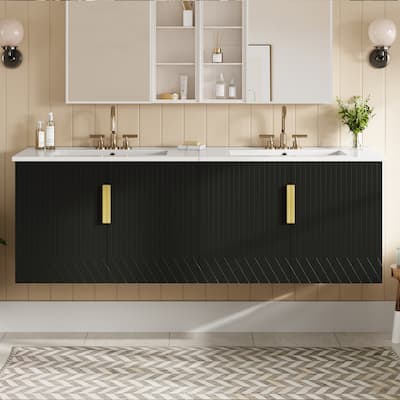 60"Bathroom Vanity with Ceramic Sink,with 3 Holes Single Ceramic Sink,Bathroom Storage Vanity Cabinet with 2 Soft Closing Doors
