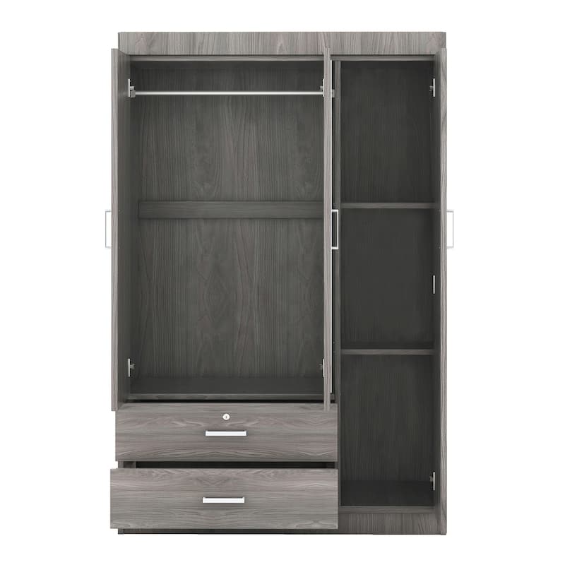 3-Door Wardrobe Armoires with 2 Drawers & Full-Length Mirror