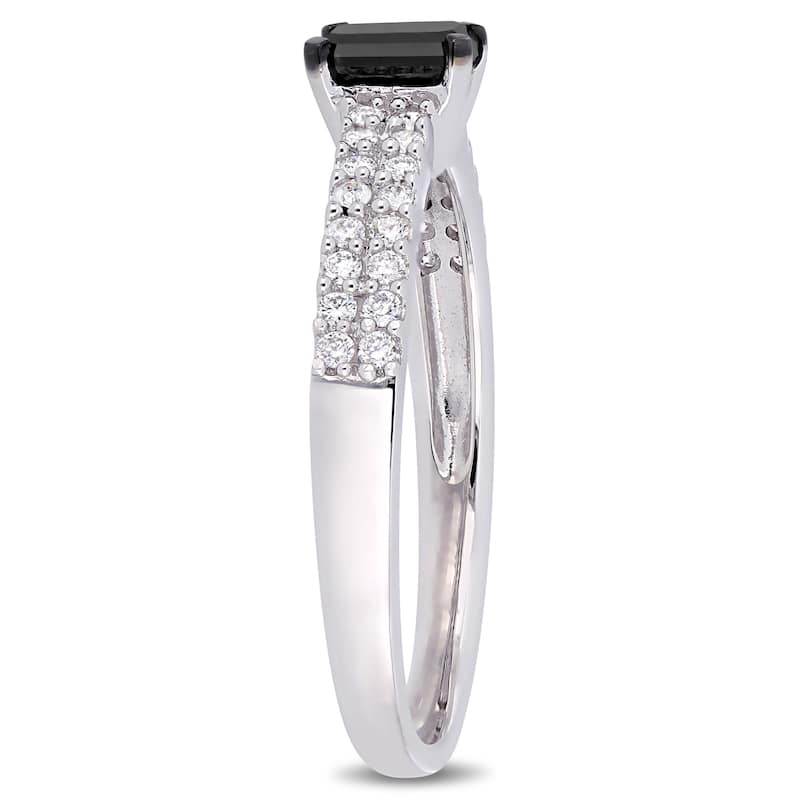 Miadora 3/4ct TDW Black & White Diamond Engagement Ring in 14k White Gold