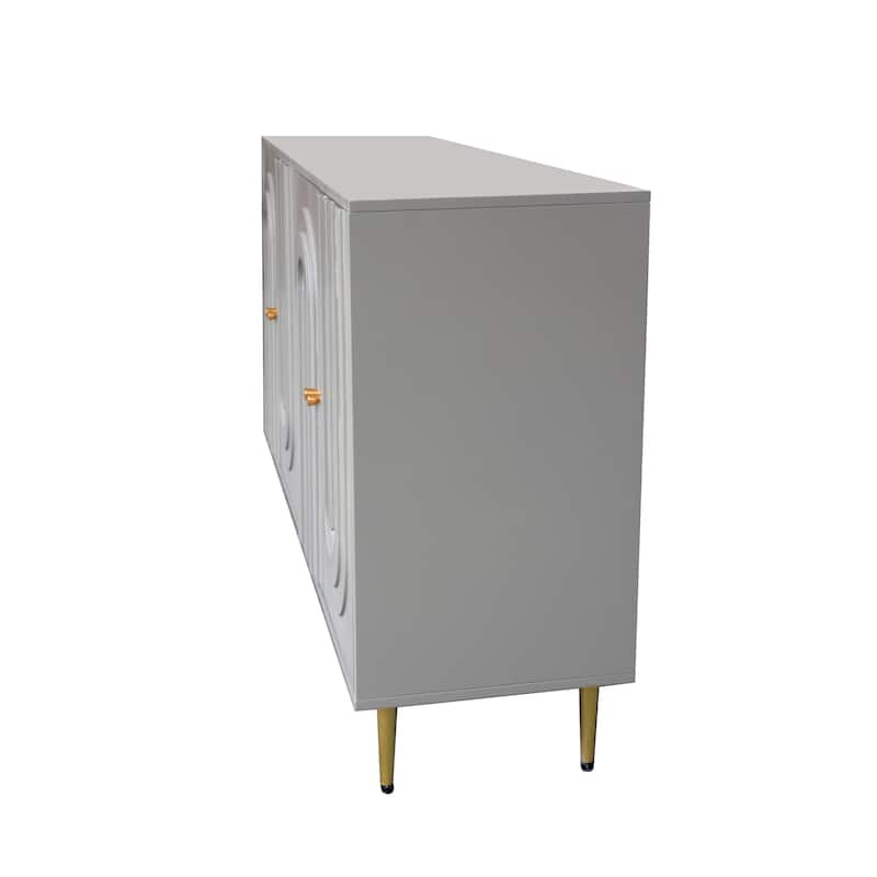 Modern MDF Cabinet with Adjustable Shelves, Matte Gray Finish and Gold Knobs for Stylish Home Storage