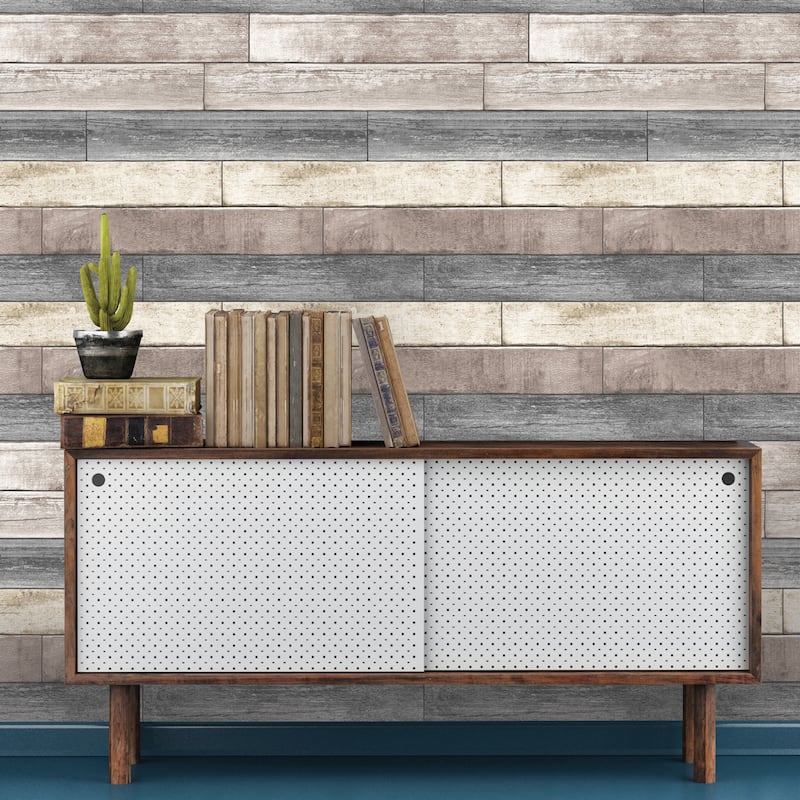 NuWallpaper Reclaimed Wood Plank Natural Peel & Stick Wallpaper - 216in x 20.5in x 0.025in