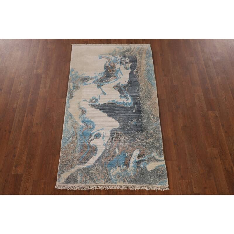 Abstract Oriental Accent Rug Handmade Multi-Color Wool Carpet - 2'8"x 4'9"
