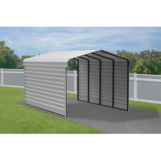 Arrow 12 x 20 ft Galvanized Steel Carport, with 2-Sided Enclosure ...