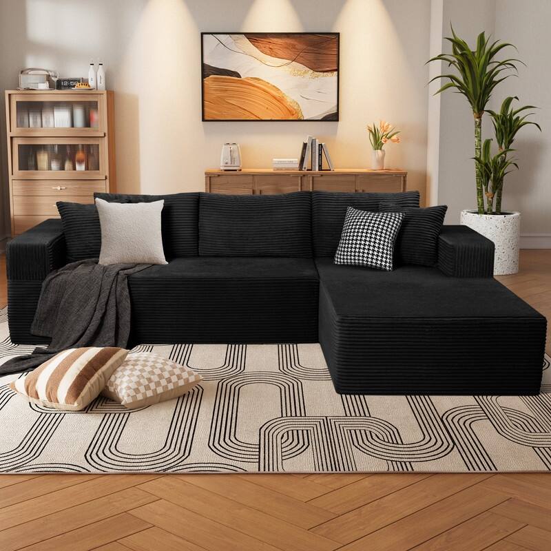 WINSOON 106“ W Plush Modular Sectional Sofa with Pillows - black - Right Facing