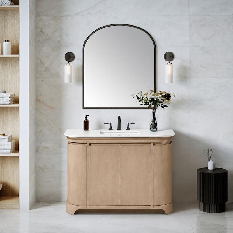 OVE Dain 48 in. Sahara Birch Bathroom Vanity with White Engineered Stone Top - 48"