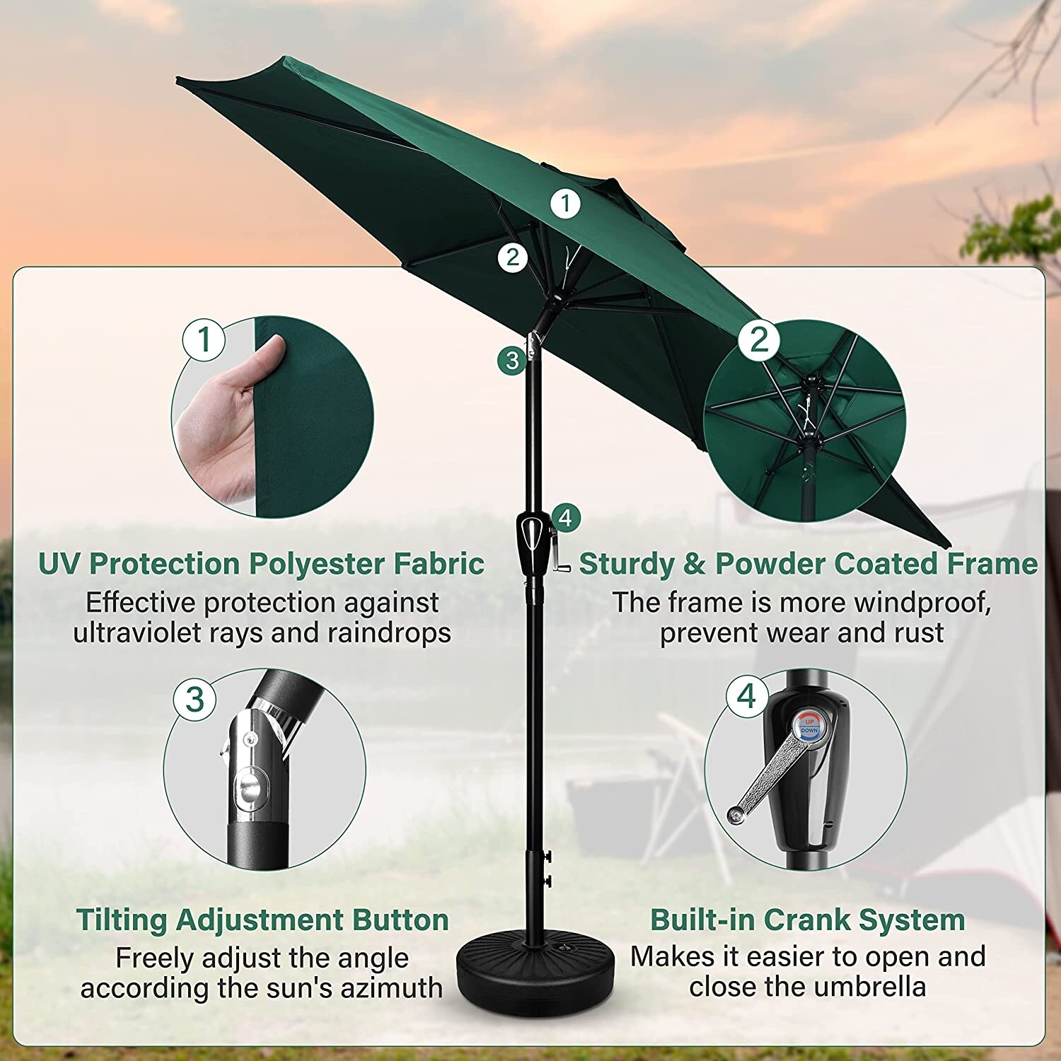 7.5 light up patio tilt umbrella Best Choice Products 7.5ft Solar LED Lighted Umbrella, Table Market Umbrella with and Crank, Outdoor Umbrella for Garden, Deck, Backyard, Pool and Beach the umbrella can withstand the heat and will not fade Best Choice Products 7.5ft Outdoor