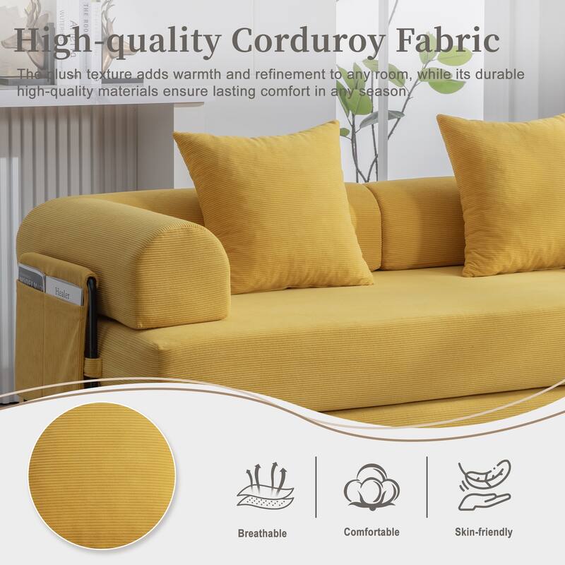 HOMEFUN Corduroy Upholstered Modern Comfort Foldable Compressible Sofa Bed with Sturdy Metal Frame