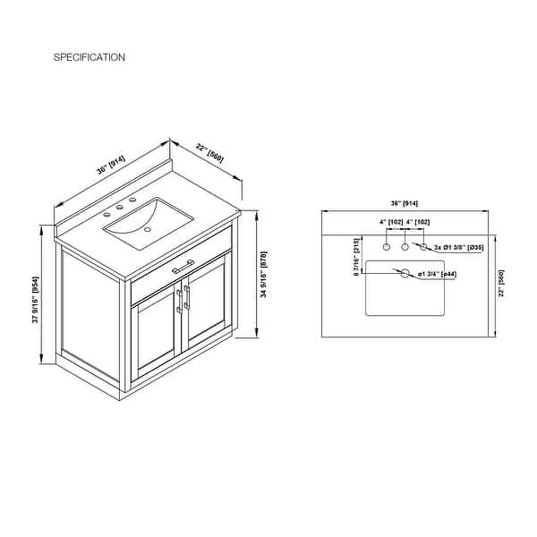 dimension image slide 11 of 14, OVE Bailey Bathroom Vanity with Power Bar