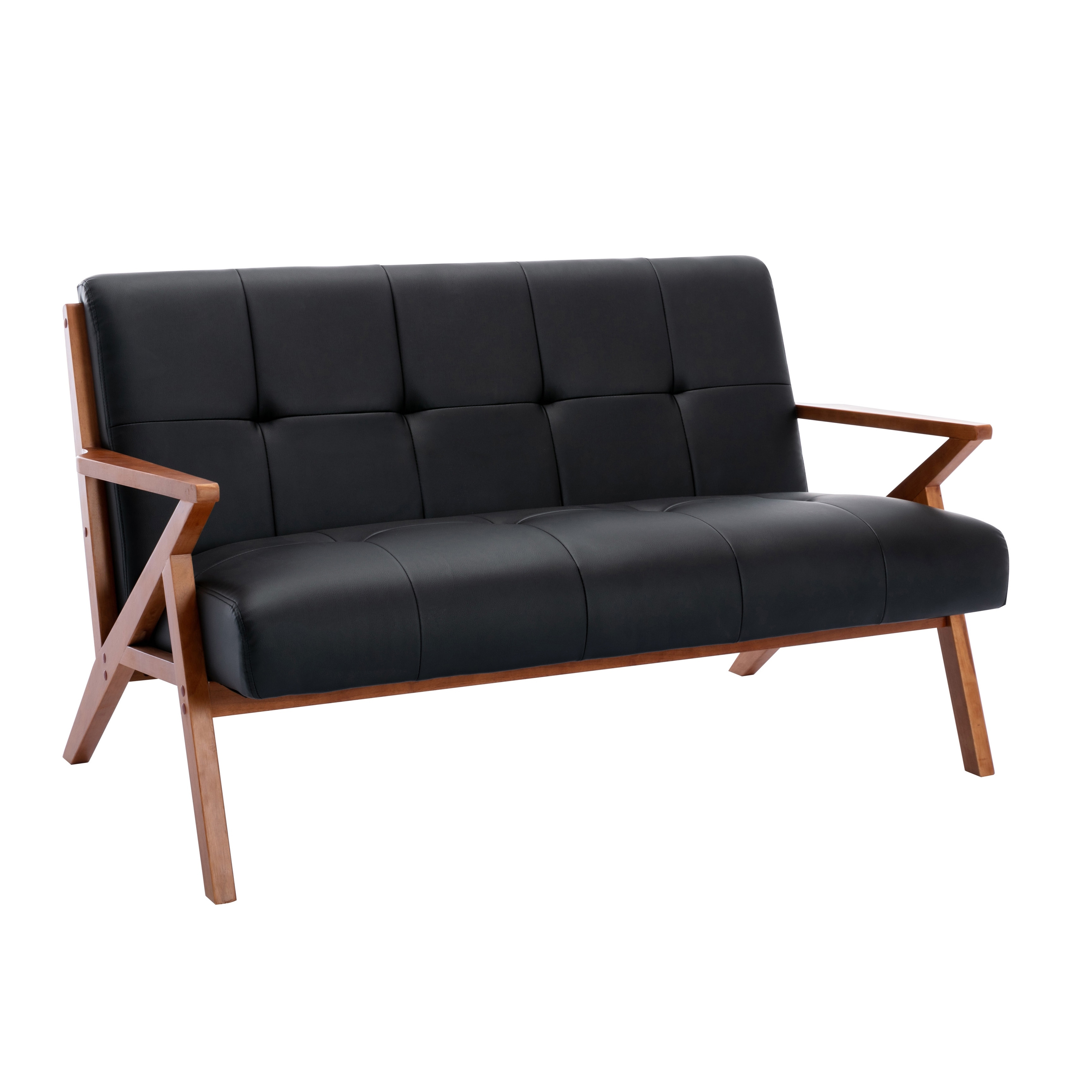 Small black leather shop loveseat