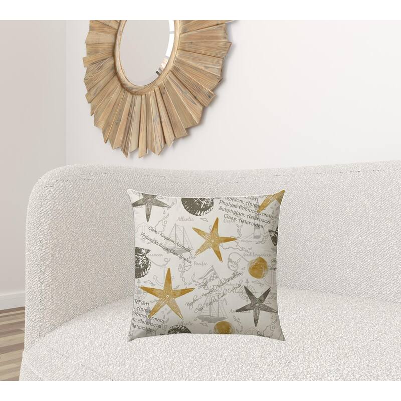20" X 20" Gold And Cream Boat Blown Seam Coastal Throw Indoor Outdoor Pillow - Cream