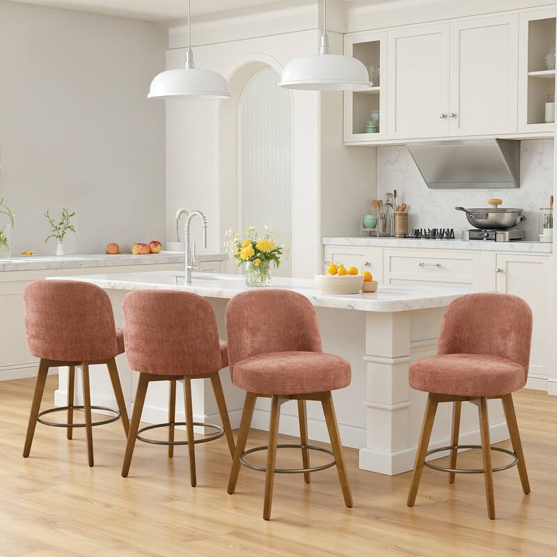 Fabric Upholstered Counter Height Swivel Bar Stools - 37.8"H x 19.7"W x 23.2"D