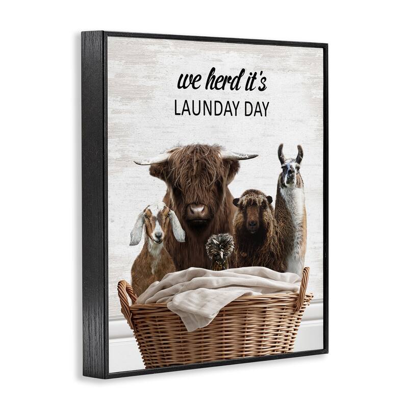 Stupell Herd It's Laundry Day Animals Framed Giclee Art Design By Lettered and Lined