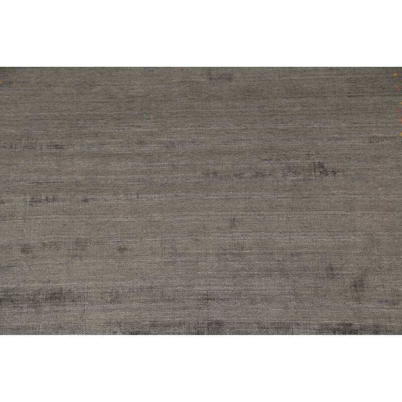 Dark Gray & Green Gabbeh Oriental Area Rug Hand-Knotted Wool Carpet - 7'11" x 9'10"