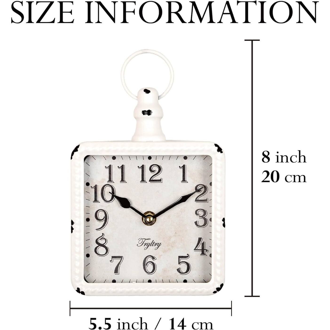 Retro Rectangle Small Wall Clock, Battery Operated Silent Decor Wall
