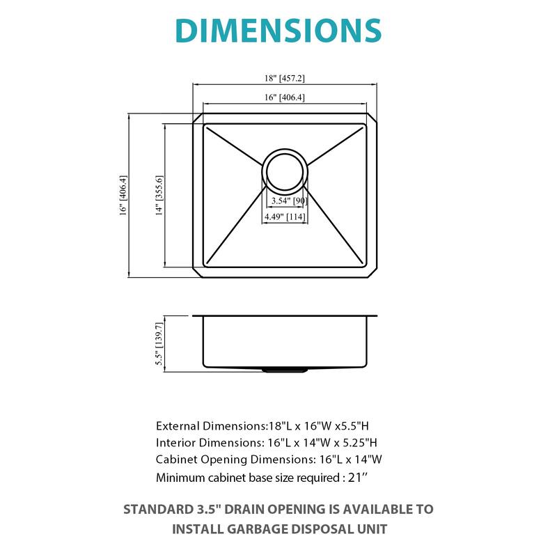 Kitchen Sink, 18 Inch Undermount Sink 5.5-Inch Single Bowl 16 Gauge Stainless Steel 18x16x5.5 Inch Sinks Basin