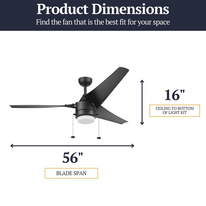 56" Prominence Home Teo Wet Rated Outdoor LED Ceiling Fan with Light, Pull Chain, Dual Mounting, Weather Resistant Blades