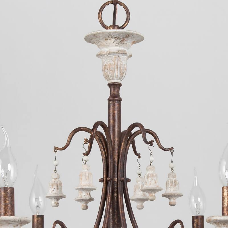 Farmhouse 6-Light Wood Chandelier French Country Candle Ceiling Light for Dining Room - D 26.5" x H 22.5"