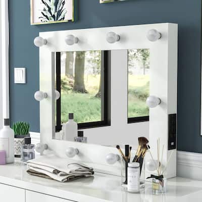 Coni White Vanity Mirror with USB Ports by Furniture of America