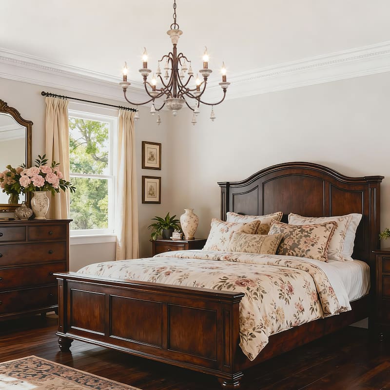 Farmhouse 6-Light Wood Chandelier French Country Candle Ceiling Light for Dining Room - D 26.5" x H 22.5"