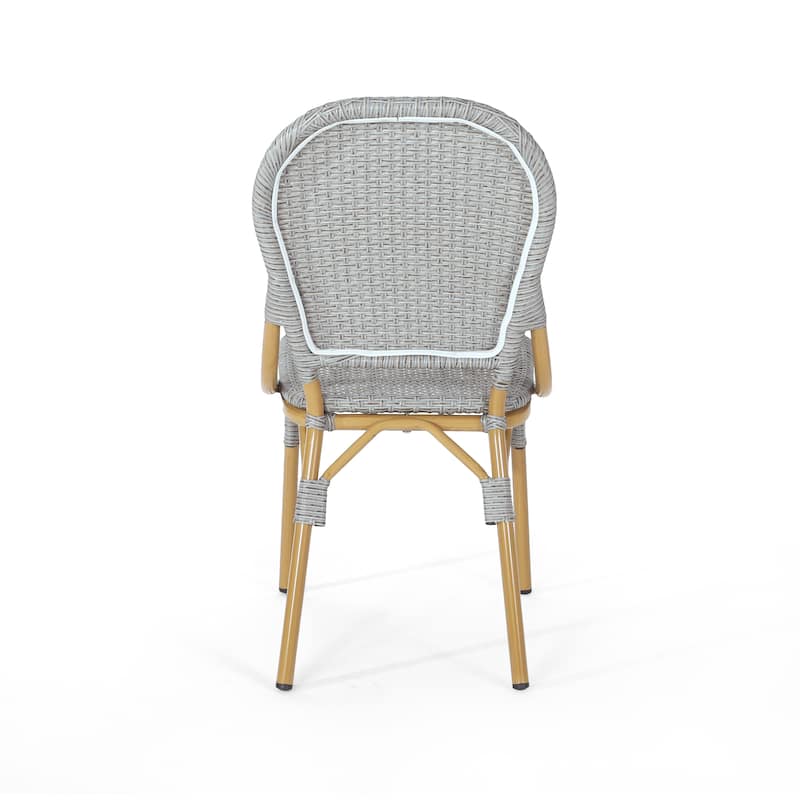 Arthur Outdoor French Cafe Chairs - Aluminum and Wicker - Gray/Bamboo Finish (Set of 2) - 17.75" L x 23.00" W x 34.50" H