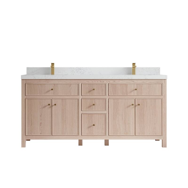 Willow Collections 72 x 22 Sonoma White Oak Wood Double Sink Bathroom Vanity with Quartz or Marble Countertop - 2"Empira White - White Oak