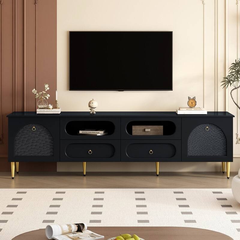Retro TV Stand with Ample Storage Space and Durable Metal Legs for TVs Up to 85" - Black