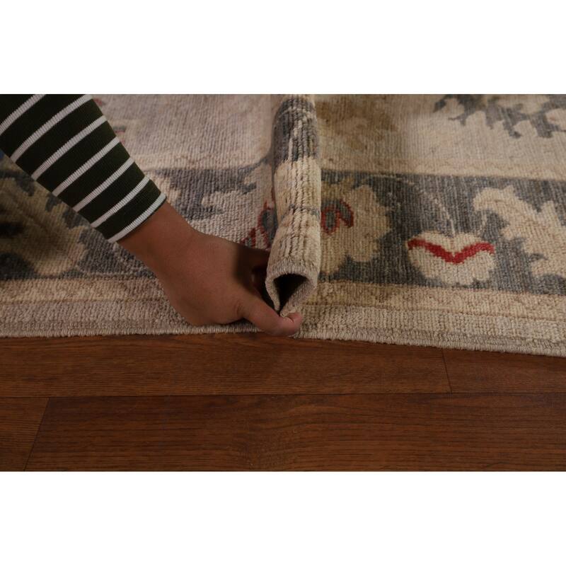 Vegetable Dye Oushak Turkish Area Rug Handmade Beige Wool Carpet - 8'1" x 9'10"