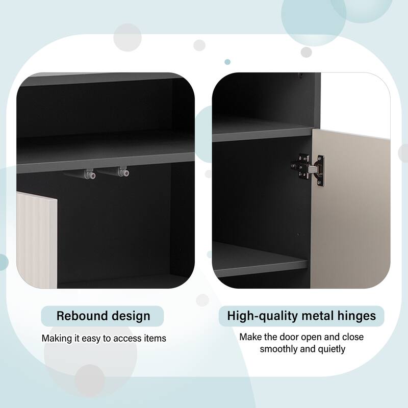 Roomfitters Cabinet with Shoe Bench, Entryway Storage with 4 Open Racks and Removable Cushion, Fluted Accent Organizer