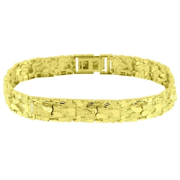 10k Yellow Gold Nugget Design Bracelet Mens High End 12mm Luxury 12mm