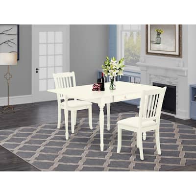 HomeStock 3-Piece Linen White Finish Solid Wood Top With Dropleaf Dining Table Set