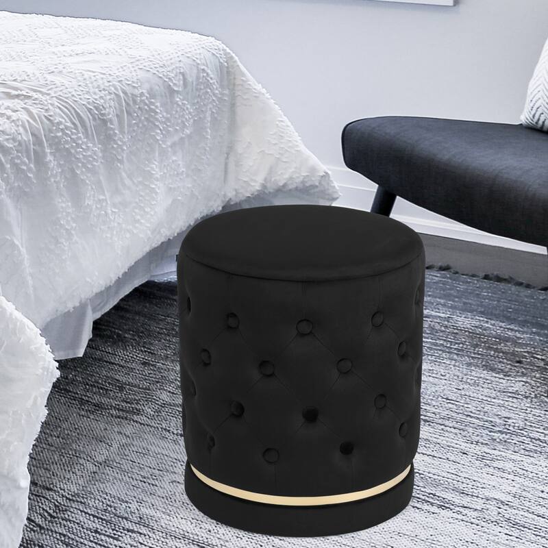 Adeco 18.3" Height Button Tufted Upholstered Round Ottoman