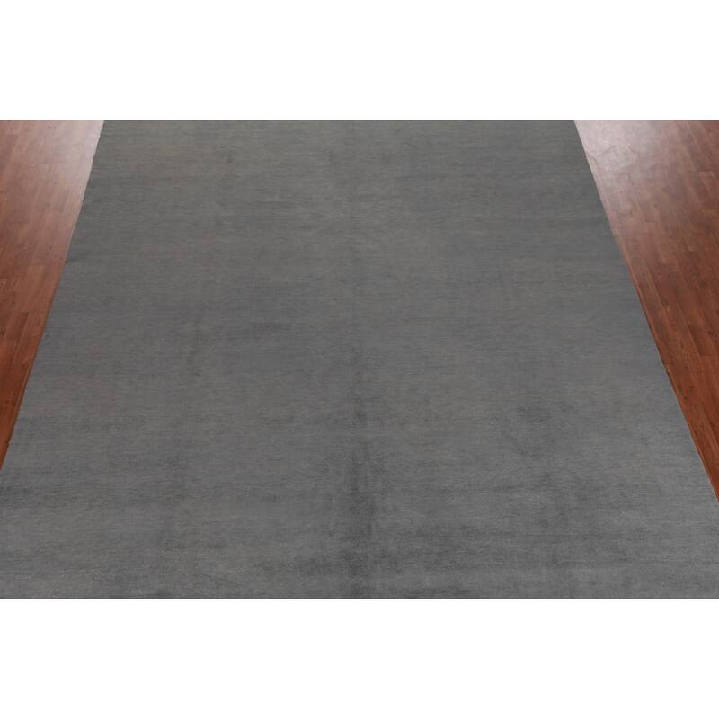 Hand Knotted Oriental 100% Wool Carpet Modern Solid Greys & Charcoal Gabbeh Area Rug - 13' 3'' X 10' 0''