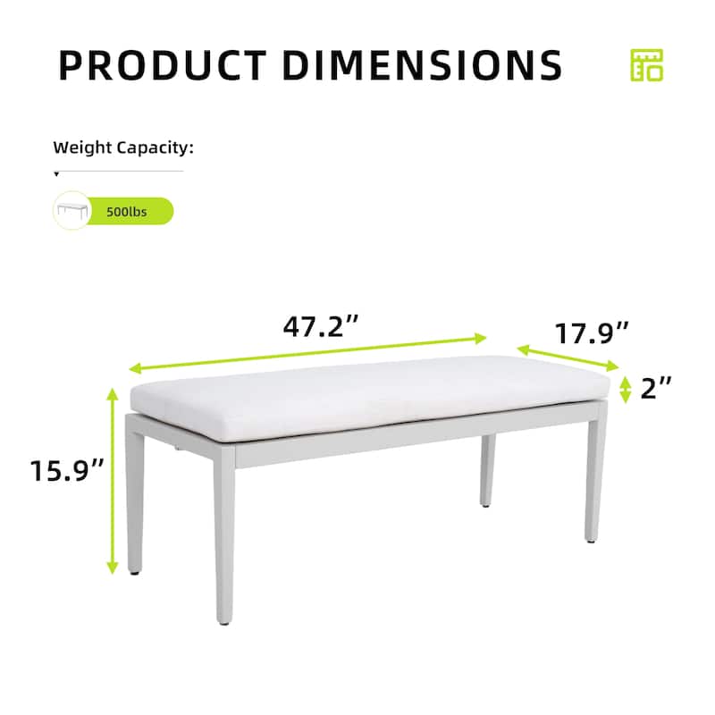 GDFStudio -Sharon Outdoor Patio Aluminum Stationary Bench with Sunbrella Fabric Cushion, Grayish