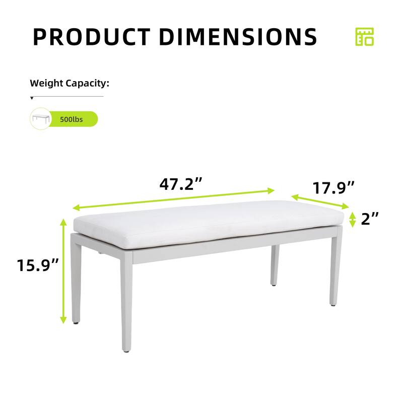 Outdoor Patio Aluminum Stationary Bench With Sunbrella Fabric Cushion , Grayish - Grayish