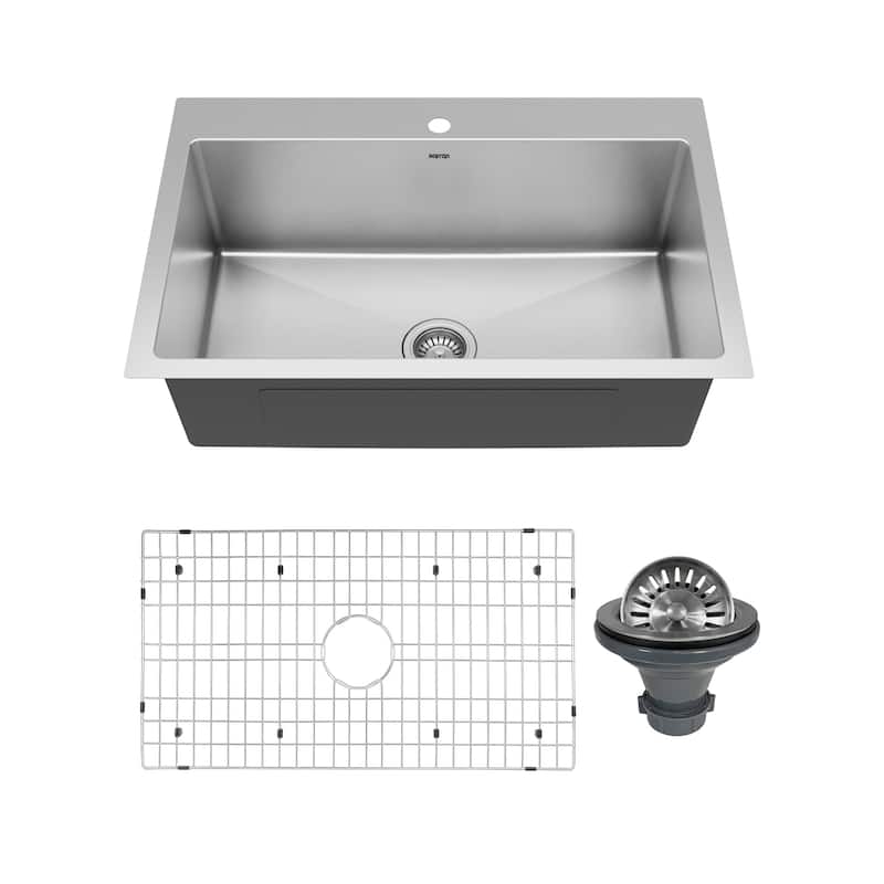 Karran 33" Top Mount Single Bowl Stainless Steel Kitchen Sink Kit