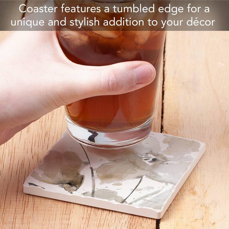 Absorbent Stone Tumbled Tile Coasters, Abstract Floral II, Set of 4