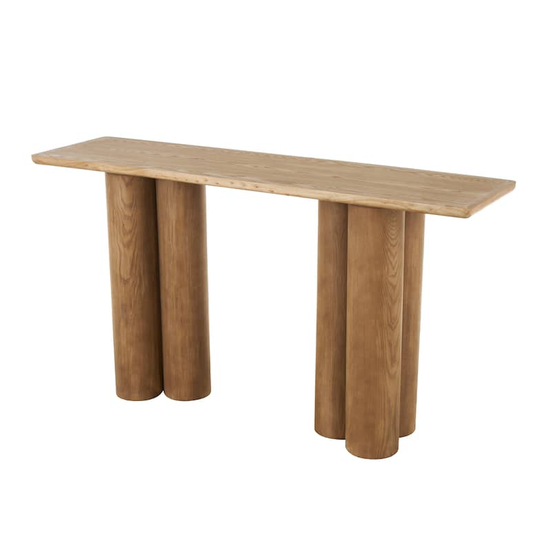 Wood Handmade Rectangular Console Table with Pillar Legs - Brown - Roche River Decor