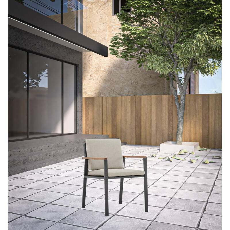 Set of Two 22" Light Gray Solid Wood Outdoor Dining Chair with Taupe Cushion - Charcoal