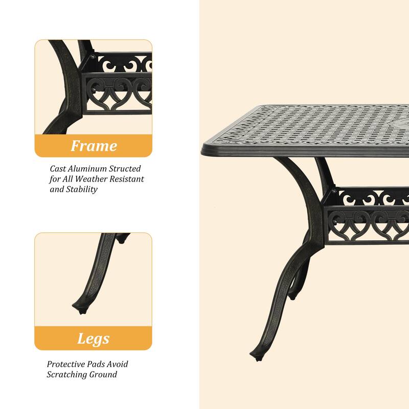Clihome 71" Cast Aluminum Patio Rectangular Dining Table