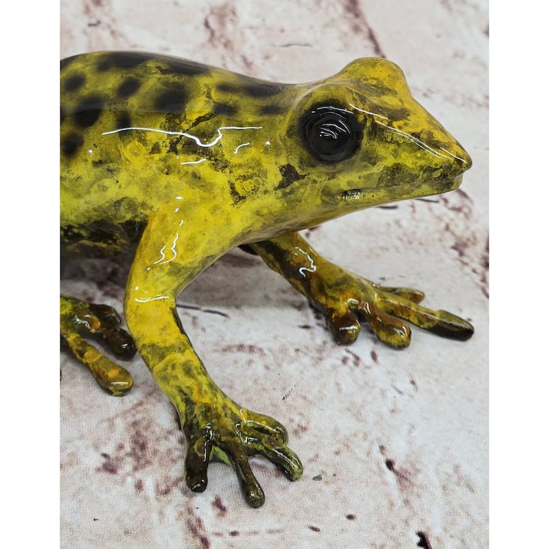 Yellow Poison Dart Tree Frog Bronze Metal Figurine Signed Numbered Sculpture By Marius