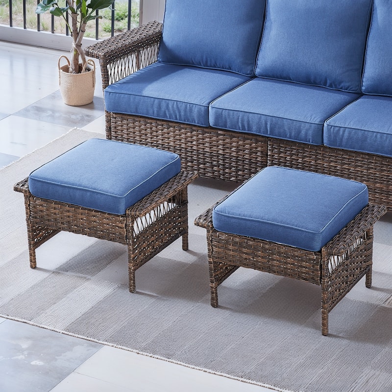 Gymojoy Outdoor Patio Wicker Rattan Ottoman - Brown