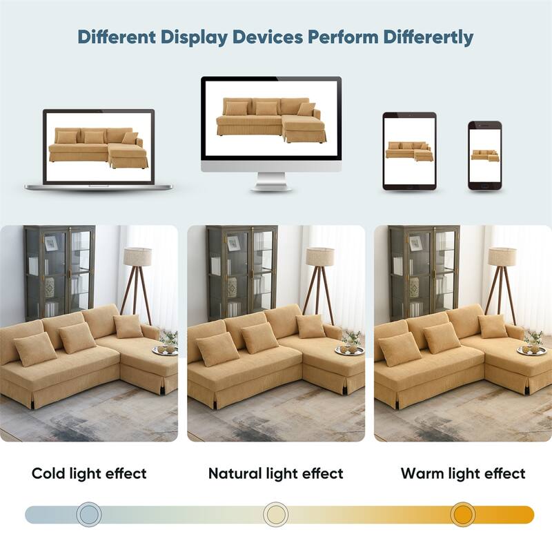 Modern L-shaped Corduroy Sofa with Reversible Chaise,4-seat