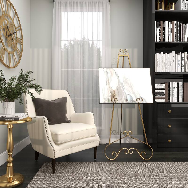 Gold Metal Extra Large Adjustable 3 Tier Scroll Display Easel with Chain Support - 23 x 33 x 68