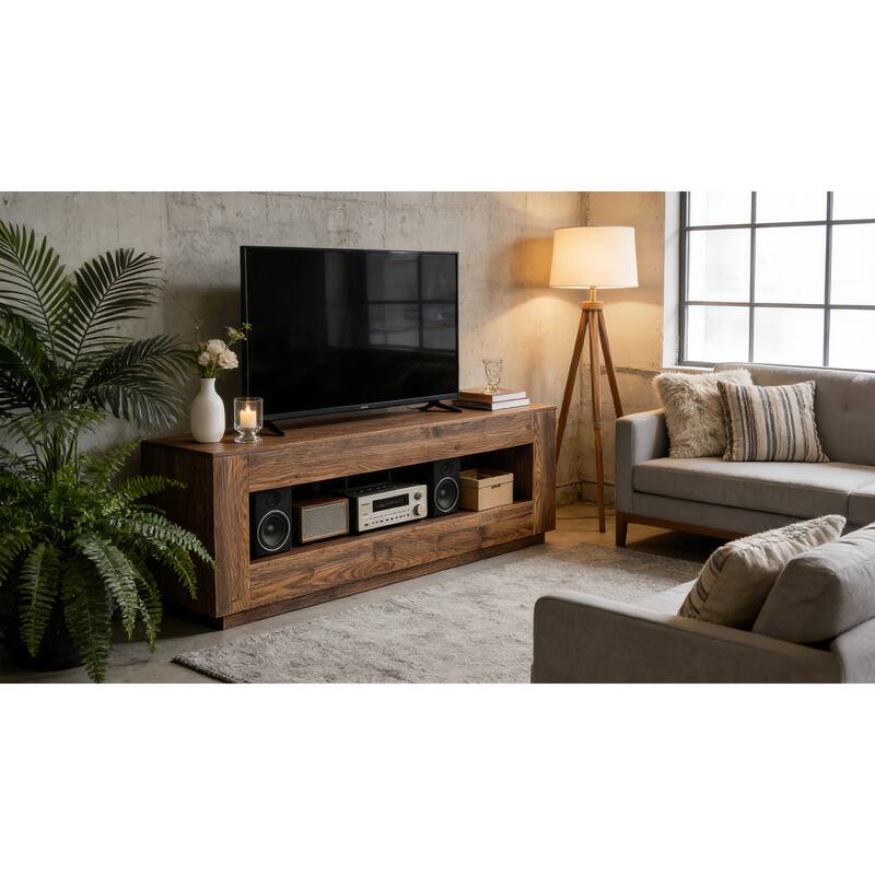 70.86" Solid Wood TV Stand Console with Open Shelves