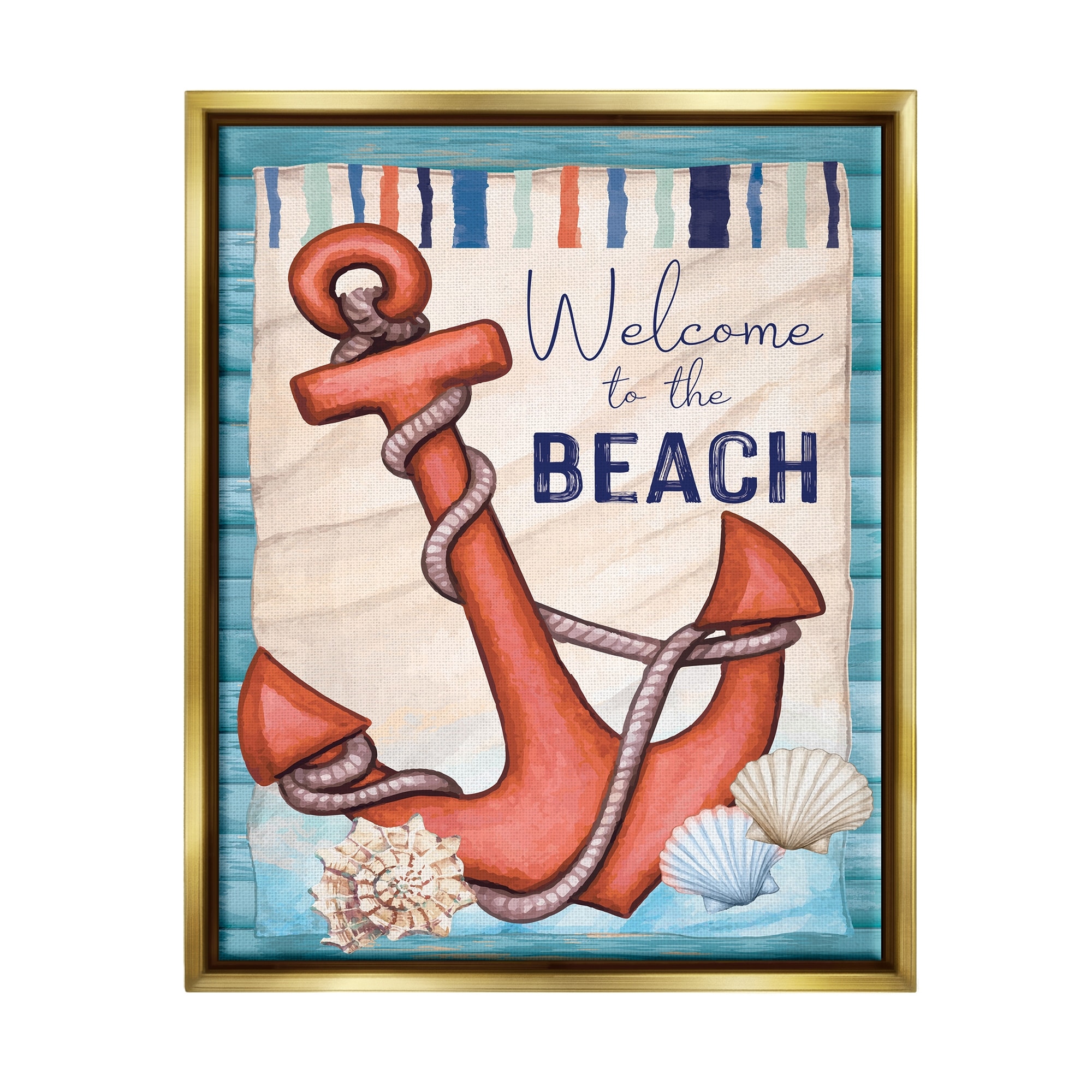 Stupell Welcome To Beach Nautical Anchor Stripes Framed Floater Canvas Wall  Art by ND Art - Bed Bath & Beyond - 37554958