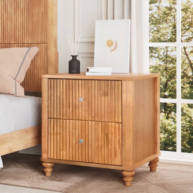Wood NightStand with Metal Handle