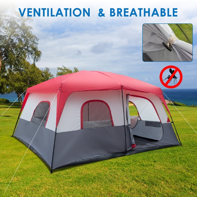169x169x82 inches 14-People Camping Family Tent Red And White - 14-Person