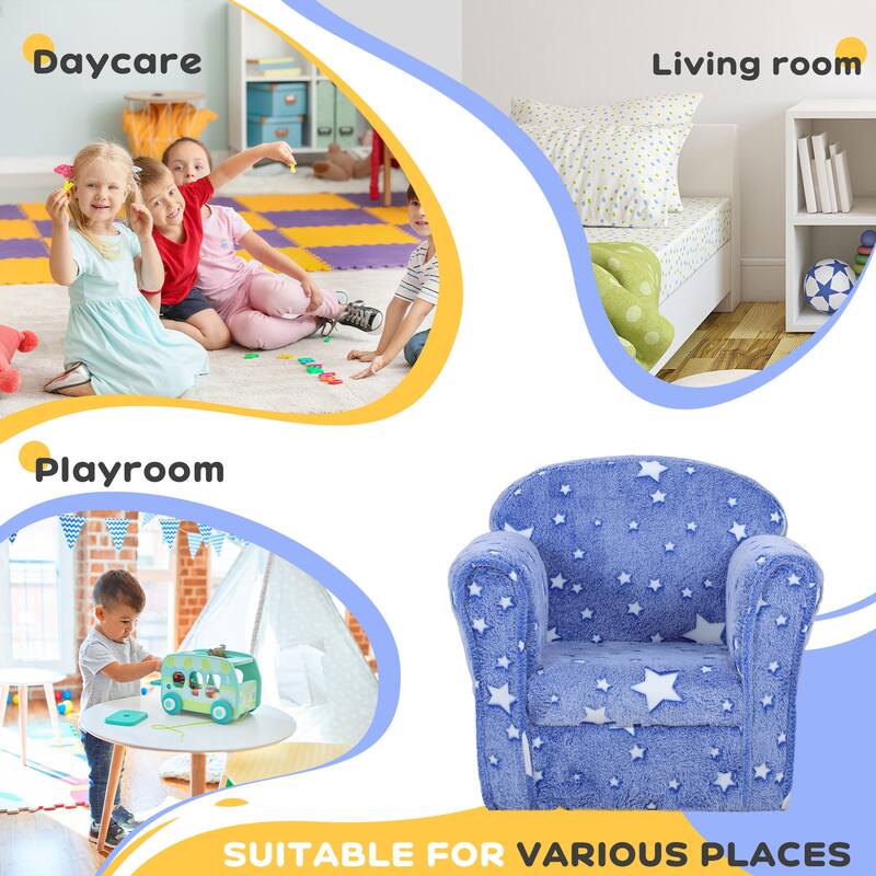 Blue Kids Sofa with Glow in the Dark Stars and Foam Cushion Wooden Frame for Toddlers 18-36 Months - 19.7" W x 15.4" D x 17.3" H